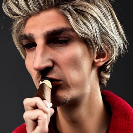 Image similar to a photo of xqc smoking a cigarrette