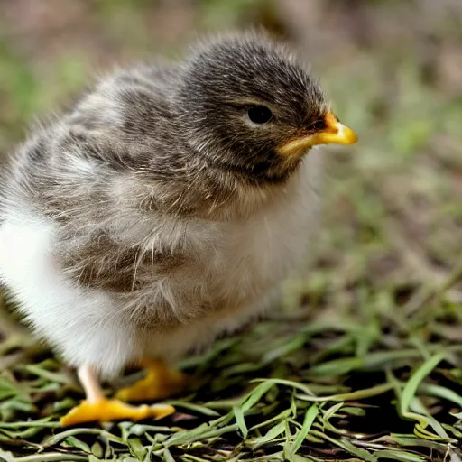 Image similar to a chick riding a mouse