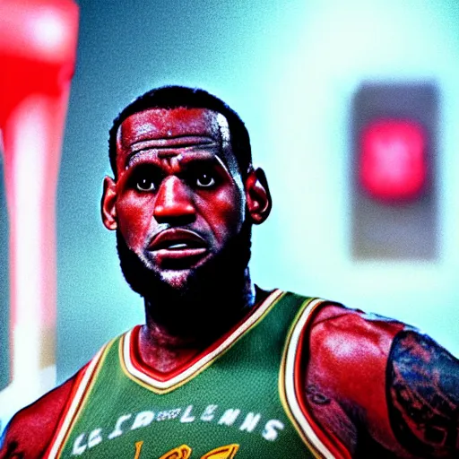 Image similar to a film still of lebron james playing the part of yoda