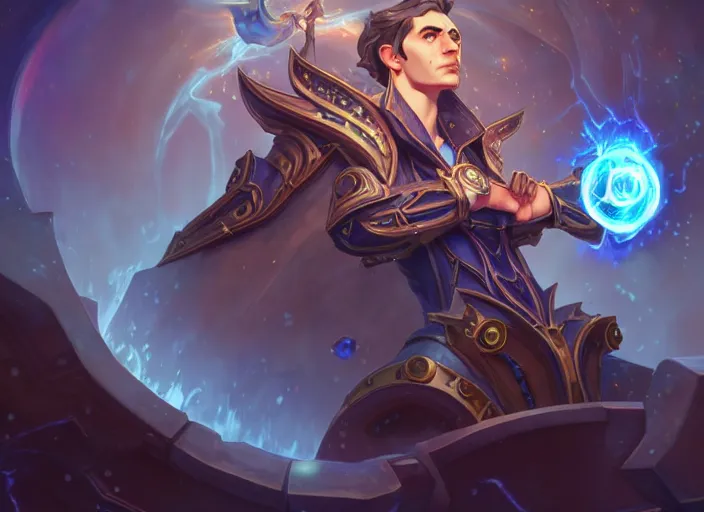 Image similar to nikola tesla, fantasy, whimsical, dungeons and dragons, league of legends splash art, heroes of the storm splash art, hearthstone splash art, world of warcraft splash art, overwatch splash art, art by artgerm, art by alphonse mucha, intricately detailed, highly detailed, trending on artstation, 4 k