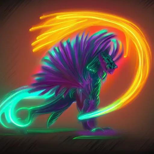 Image similar to creature concept of a neon elemental, whirling energy made of neon ( dramatic, cinematic, digital fantasy art )