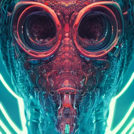 Image similar to portrait of a squid monster. intricate abstract. cyberpunk, intricate artwork. neon eyes, by Tooth Wu, wlop, beeple. octane render, trending on artstation, greg rutkowski very coherent symmetrical artwork. cinematic, hyper realism, high detail, octane render, 8k, minimalistic, hyperrealistic surrealism, award winning masterpiece with incredible details, a surreal vaporwave liminal space, highly detailed, trending on ArtStation