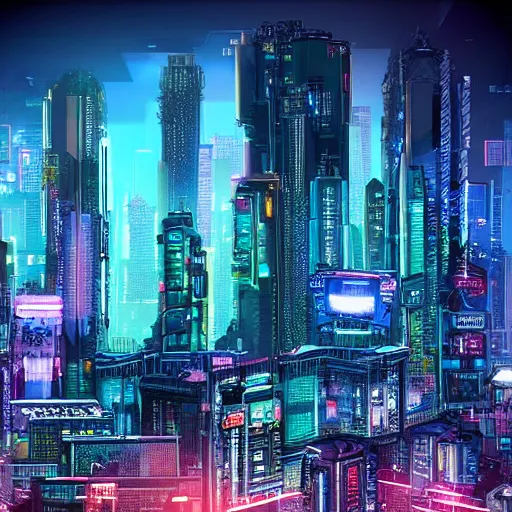 Prompt: Beautiful cyberpunk city