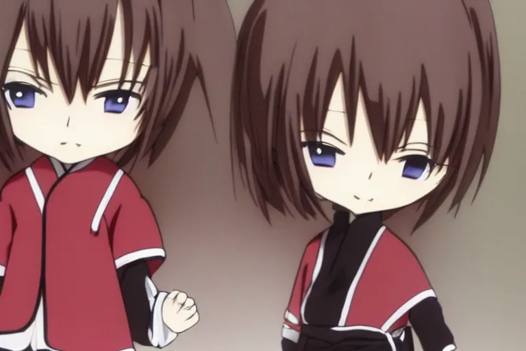 Image similar to anime peripheral, okita sougo, short brown hair, kewpie, red eyes