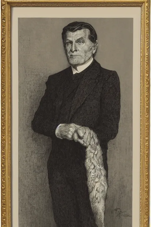 Image similar to portrait of Blake Carrington, Gustave Dore lithography