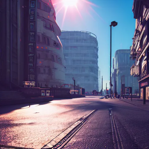 Image similar to photorealistic cyberpunk Moscow city streets. lens flare. 8K. detailed. photorealism. artstation. 25mm f/1.7 ASPH Lens. ultra realistic