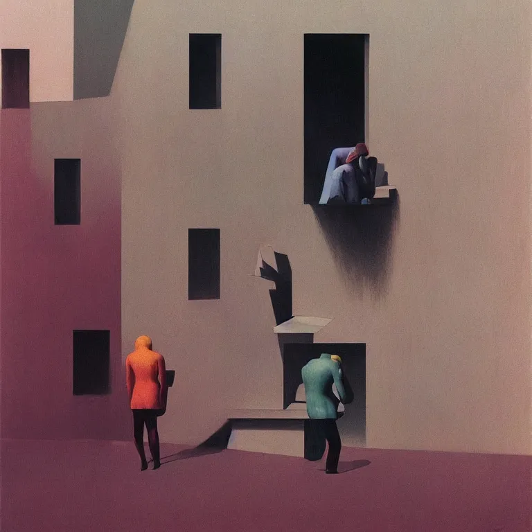 Image similar to rainbow people, Edward Hopper and James Gilleard, Zdzislaw Beksinski, highly detailed