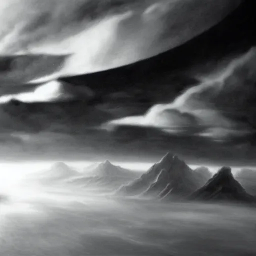 Image similar to the coming of a new age, black and white matte painting