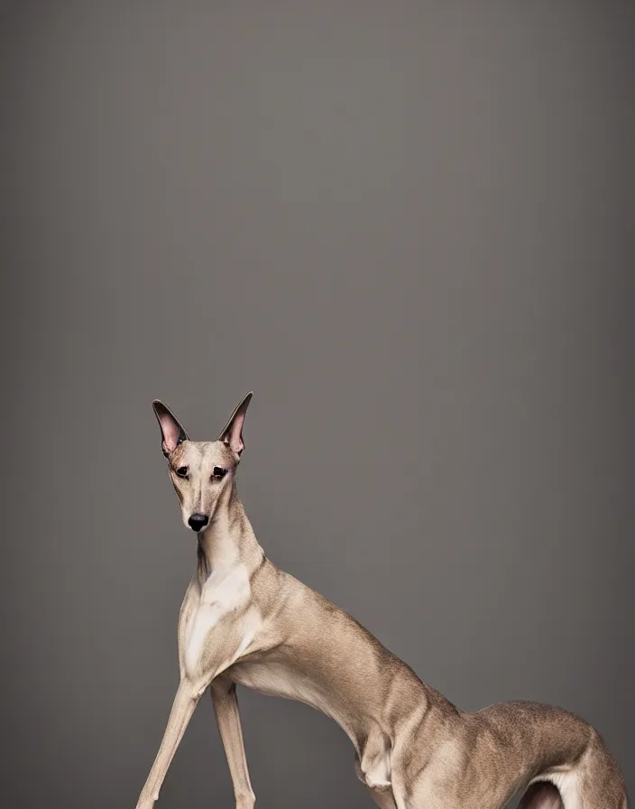 Image similar to an elegant portrait photo of a greyhound in the renaissance style, ultra detaile, 8 k, award winning, elegant lighting