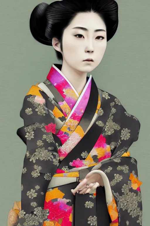 Image similar to Japanese kimono, finest digital concept art, 8k, character, realistic, portrait, photorealism, japan watercolour, masterpiece art