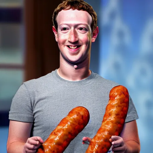 Image similar to mark zuckerberg made from sausages