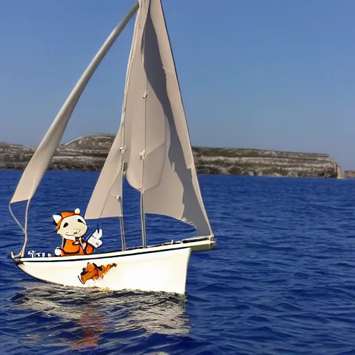 Image similar to calvin and hobbes sailing thier yacht