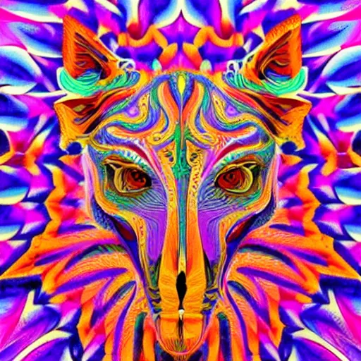 Image similar to psychedelic animal sculpture made in color paper, intricated, fractal patterns. geometric