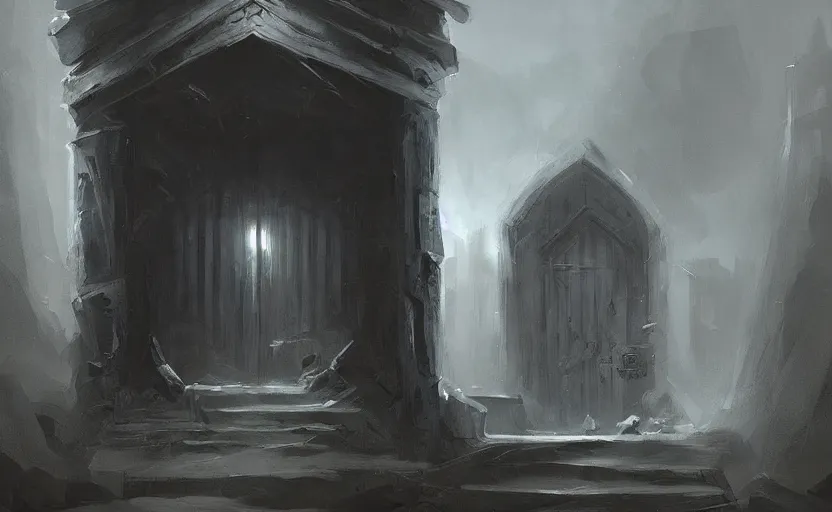 Image similar to A painting of a Door to Darkness trending on artstation in the style of Greg Rutkowski