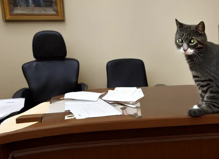 Image similar to a cat working as a receptionist in a solicitor's office