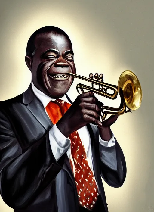 Prompt: a portrait of louis armstrong holding a white handkerchief, by julia condon, dramatic lighting, highly detailed digital painting