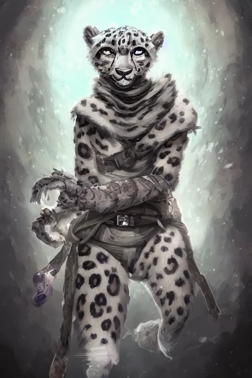 Prompt: anthropomorphic snow leopard scientist, trending on artstation, trending on furaffinity, digital art, by kawacy, anime, furry art, warm light, backlighting, cartoon, concept art, cyberpunk