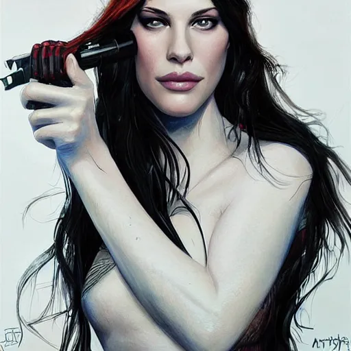 Image similar to liv tyler 2 0 - years old, highly detailed, crazy aerosmith, young, by artgerm and greg rutkowski