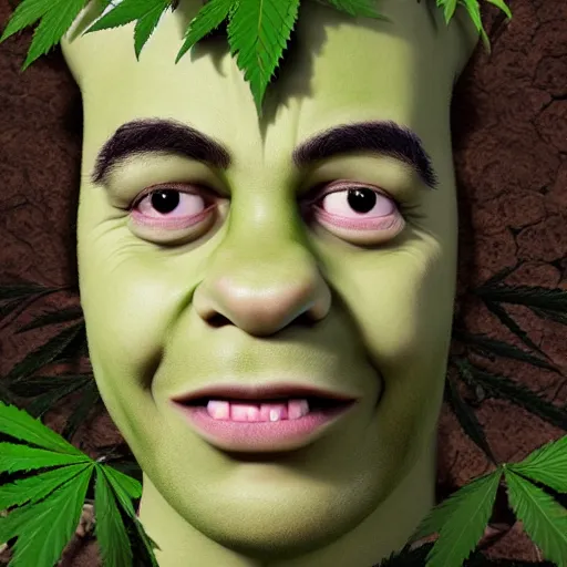 Prompt: Shreck dressed in Marijuana leaves, portrait, ultra realism