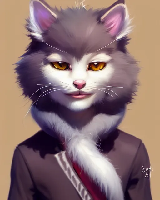 Image similar to character concept art of a young male anthropomorphic furry cat | | cute - fine - face, pretty face, key visual, realistic shaded perfect face, fine details by stanley artgerm lau, wlop, rossdraws, james jean, andrei riabovitchev, marc simonetti, and sakimichan, trending on artstation