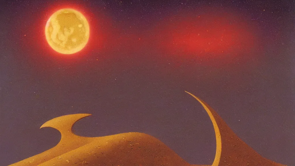 Image similar to mysterious whimsical sculpture of an alien crescent moon by paul lehr and john schoenherr and john harris, cinematic matte painting