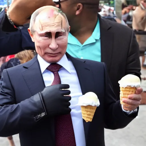 Image similar to Vladimir Putin enjoying an ice cream cone at Coney Island