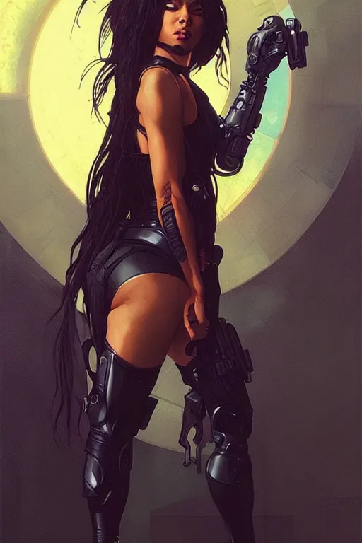 Image similar to cyberpunk Normani as aeon flux profile picture by Greg Rutkowski, dynamic pose, intricate, futuristic, fantasy, elegant, by Stanley Artgerm Lau, greg rutkowski, thomas kindkade, alphonse mucha, loish, norman Rockwell,