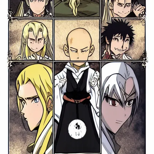Prompt: manga page of The Lord of the Rings in the style of Fullmetal Alchemist