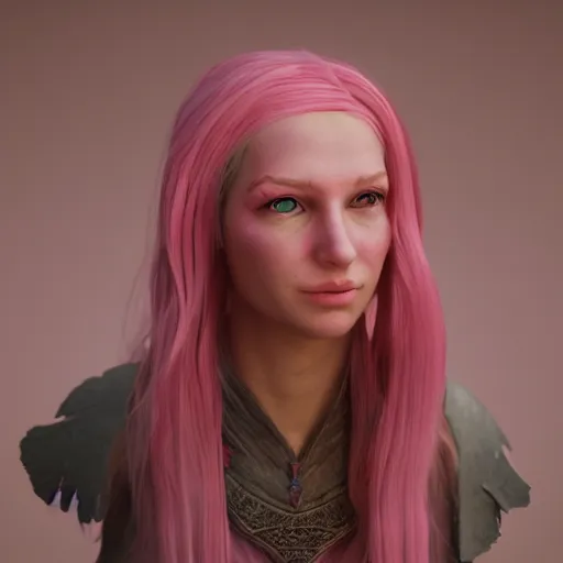 Image similar to beautiful pink haired half elf healer, 3 d model, sculpture, octane render, portrait, natural lighting