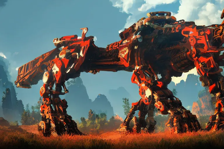 Image similar to fireclaw machine mecha animal beast robot of horizon forbidden west horizon zero dawn bioluminiscence global illumination ray tracing hdr fanart arstation by sung choi and eric pfeiffer and gabriel garza and casper konefal