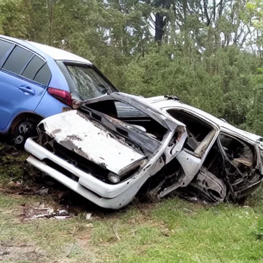 Prompt: Toyota Corolla SE in a wreck