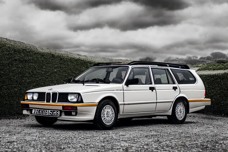 Prompt: 1985 Lancia Delta Integrale BMW M1 estate wagon, XF IQ4, 150MP, 50mm, F1.4, ISO 200, 1/160s, natural light, Adobe Photoshop, Adobe Lightroom, photolab, Affinity Photo, PhotoDirector 365
