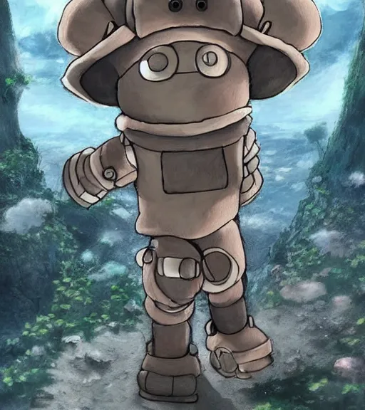 Prompt: beautiful little boy wearing an cyborg bear suit, artwork in kentaro miura and made in abyss, inspired in super bomberman, smooth, beautiful lightness, anatomically correct, trending on pixiv, space