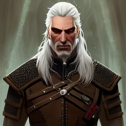 Prompt: Portrait of Geralt of Rivia looking back over his shoulder in a darken wood, character design, fantasy, cartoon, dark atmospheric lighting, highly detailed, ArtStation, trending on ArtStation, by Matthew Orders