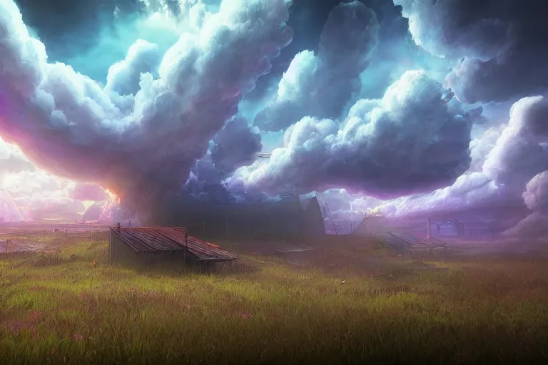 Prompt: a psychedelic realm with rolling plains made out of clouds, in the style of wlop, illustration, epic, fantasy, hyper detailed, smooth, unreal engine, sharp focus, ray tracing