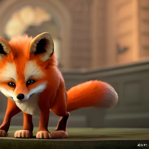 Prompt: Fox character by Disney, unreal engine, trending on artstation, 4K UHD image, octane render