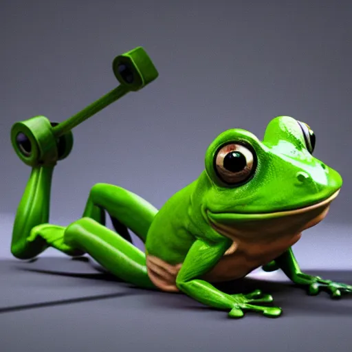 Prompt: A frog lifting weights, 3D render, studio lighting, Unreal Engine 5