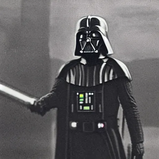 Prompt: 1 9 1 5 footages of darth vader