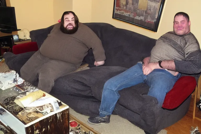 Prompt: 6 0 0 pound dwarf fusing to his couch