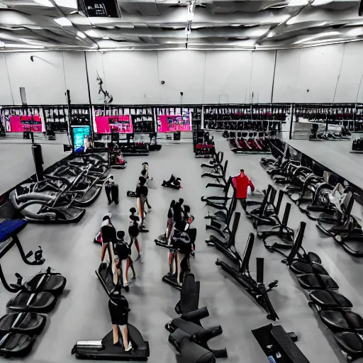 Image similar to a gym full of people preparing themselves for competetive sleeping, sports event, action photography