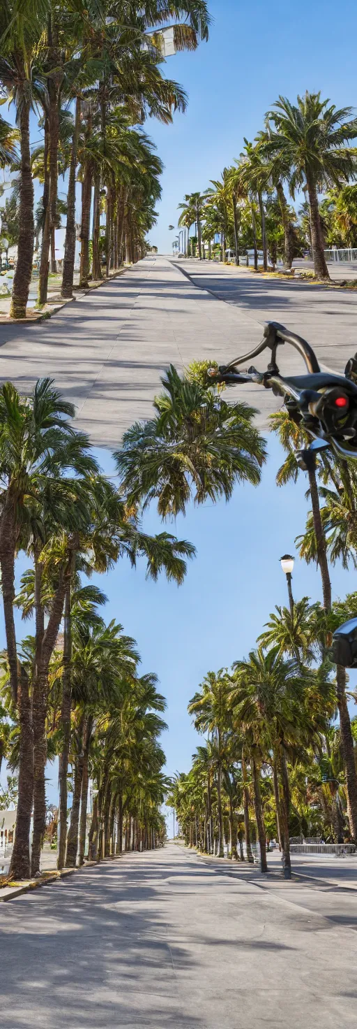 Image similar to long shots of sidewalk with bike path, palm trees, accessible for the disabled, by professional photographer, 8 k resolution, photo, high quality, unreal engine, 3 d