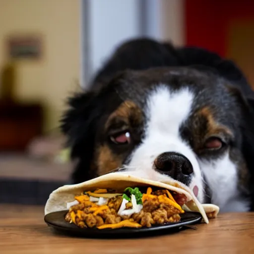 Prompt: a photo of a dog eating a taco