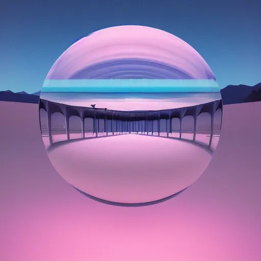 Image similar to minimalistic, hyperrealistic surrealism, symmetrical landscape, award winning masterpiece with incredible details, a surreal vaporwave liminal space, highly detailed, illuminated orbs, trending on ArtStation