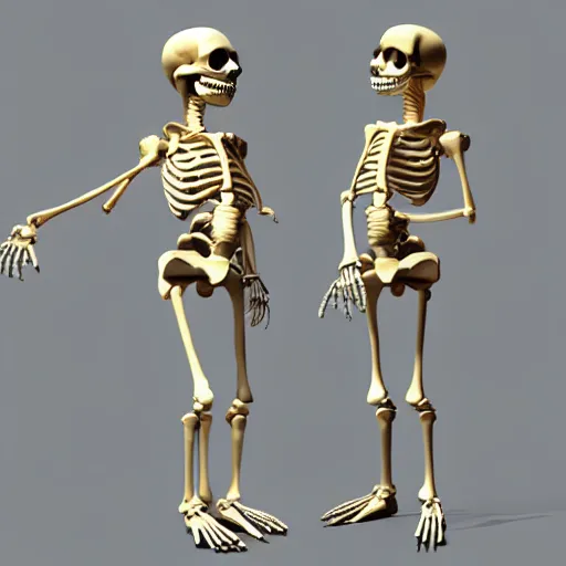 Image similar to outdated 3 d model of dancing skeleton cha - cha. phong shader.