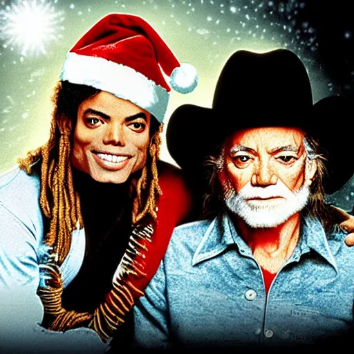 Prompt: album cover for michael jackson and willie nelson's christmas album