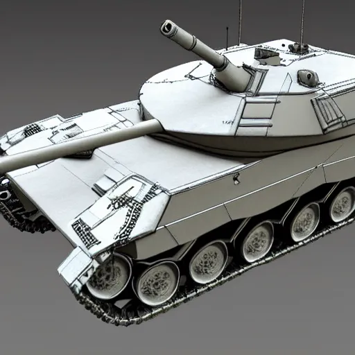 Image similar to main battle tank blueprint scuffed top down side view