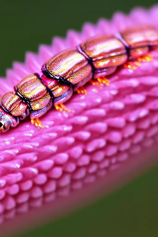 Image similar to high quality close-up photo pearlescent caterpillar! gorgeous highly detailed hannah yata elson peter cinematic pink lighting high quality low angle hd 8k sharp shallow depth of field