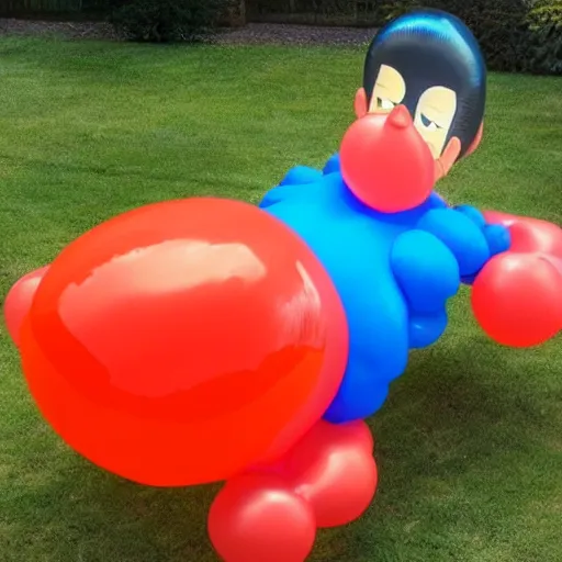 Image similar to Overinflated Stretch Armstrong. Huge balloon muscles. About to burst!