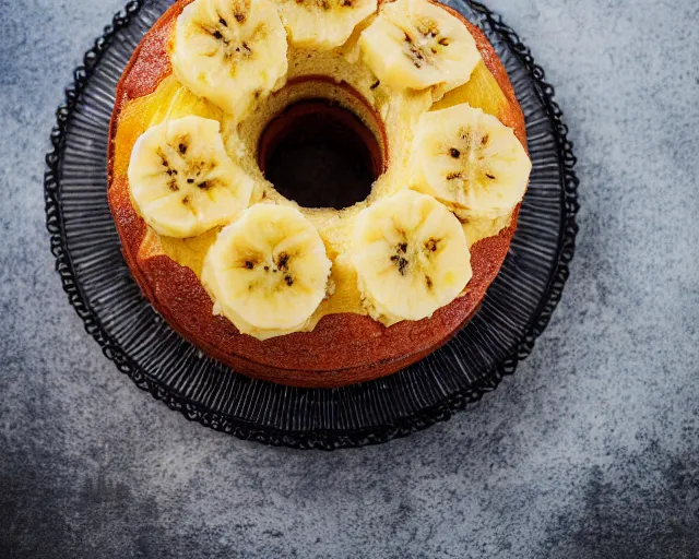 Image similar to dslr food photograph of a pineapple and banana cake, 8 5 mm f 1. 4