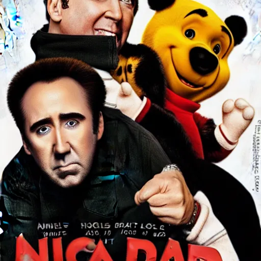 Image similar to Nicolas Cage is winnie the pooh, movie poster